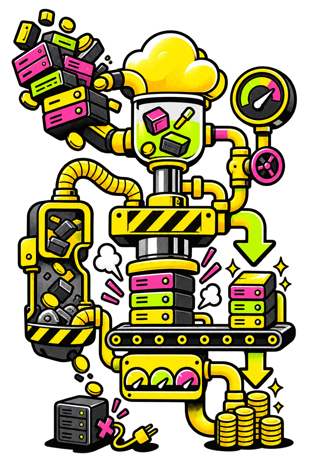 A cloud cost optimisation machine turning oversized infrastructure into a smaller efficient server stack