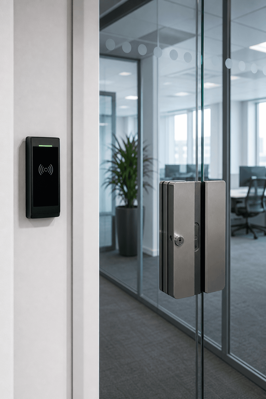 Commercial office security with access control and heavy duty locks