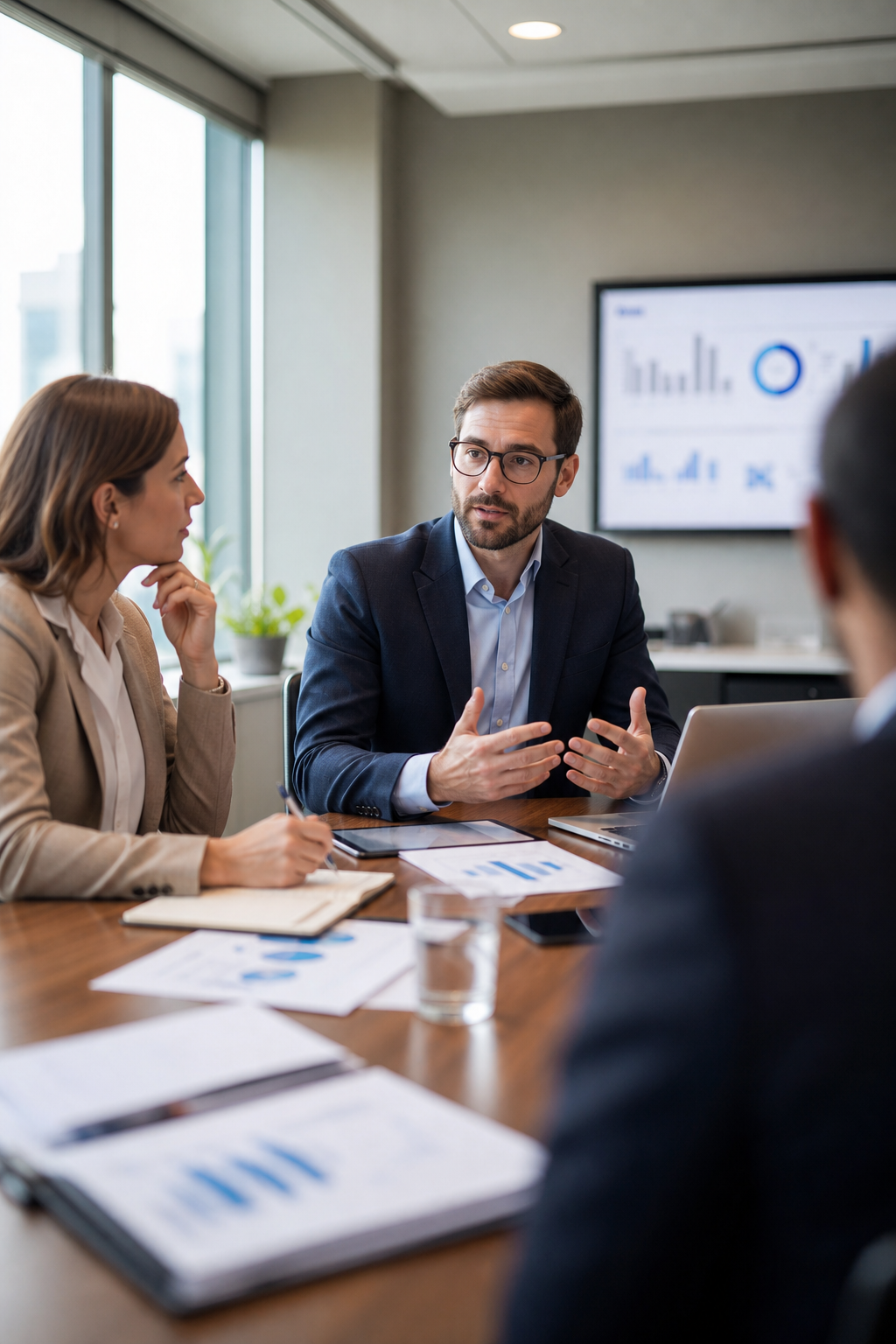 Professional business tax planning meeting in a bright conference room